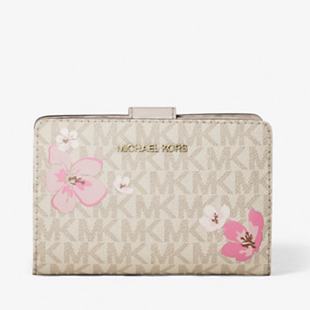 Michael Kors JST Md Floral Embellished Signature Logo Bi-fold Wallet Bifold ZP - Picture 3 of 16